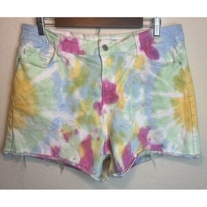 Judy Blue Women's 1XL Pastel Swirl Tie-Dye Print Cut‎ Off Jeans Denim Shorts